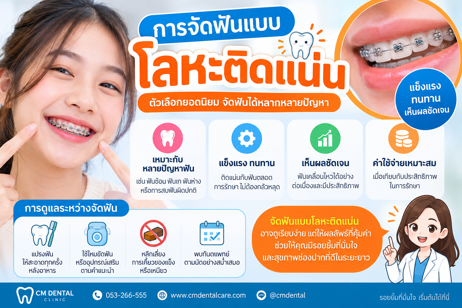 การจัดฟันแบบโลหะติดแน่น โดย คลินิกตัดฟันเชียงใหม่ CM Dental Clinic